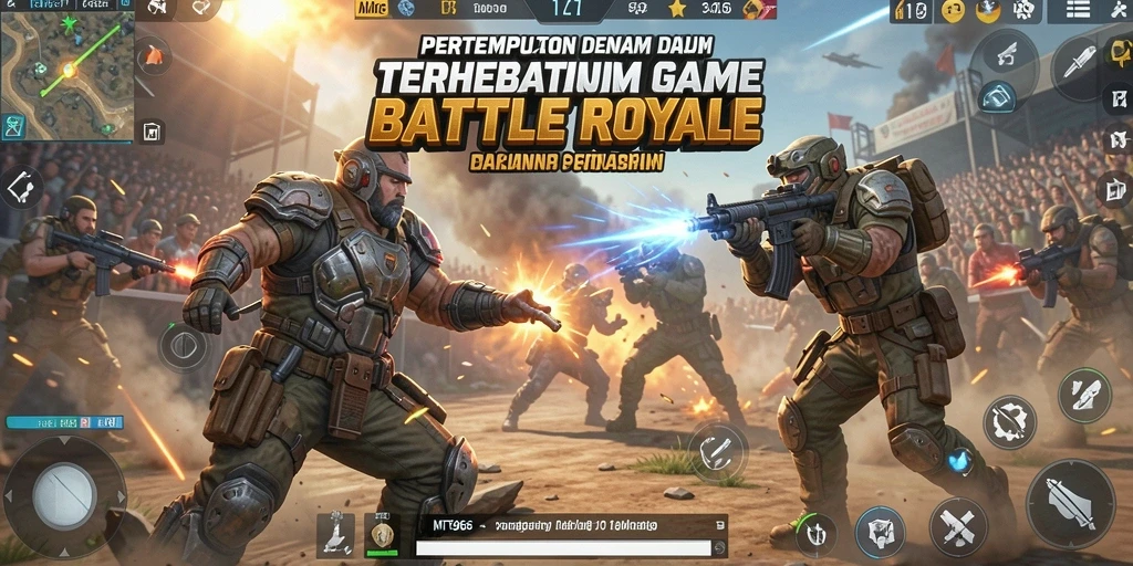 Screenshot gameplay MT966 menampilkan aksi seru dalam pertempuran Battle Royale.