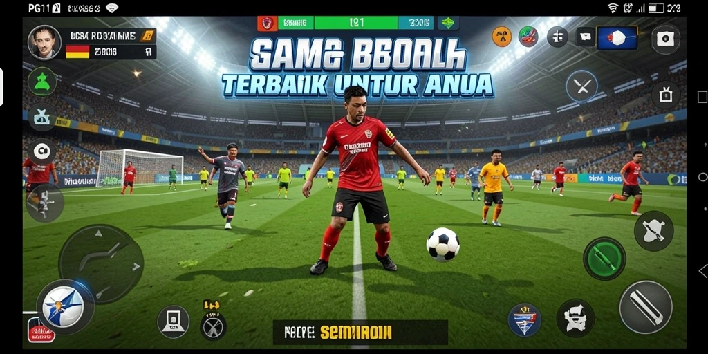Tampilan gameplay PG11 dengan aksi sepak bola yang menegangkan dan grafis memukau.